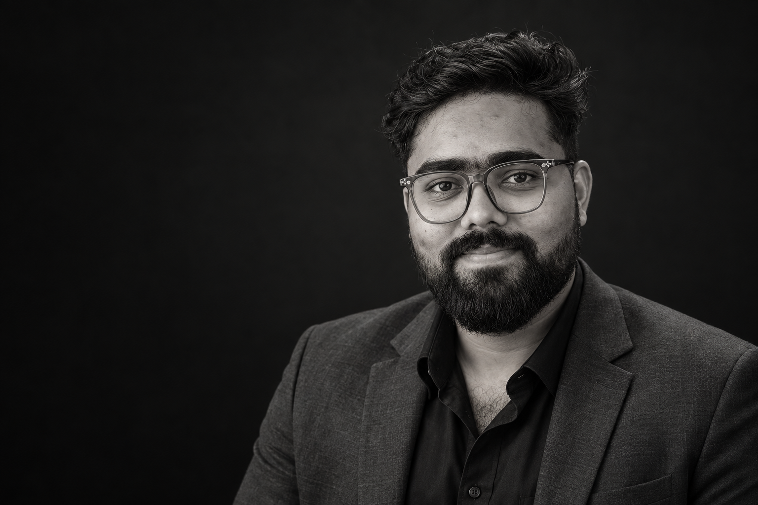 Monochrome portrait of Milan V Mathew